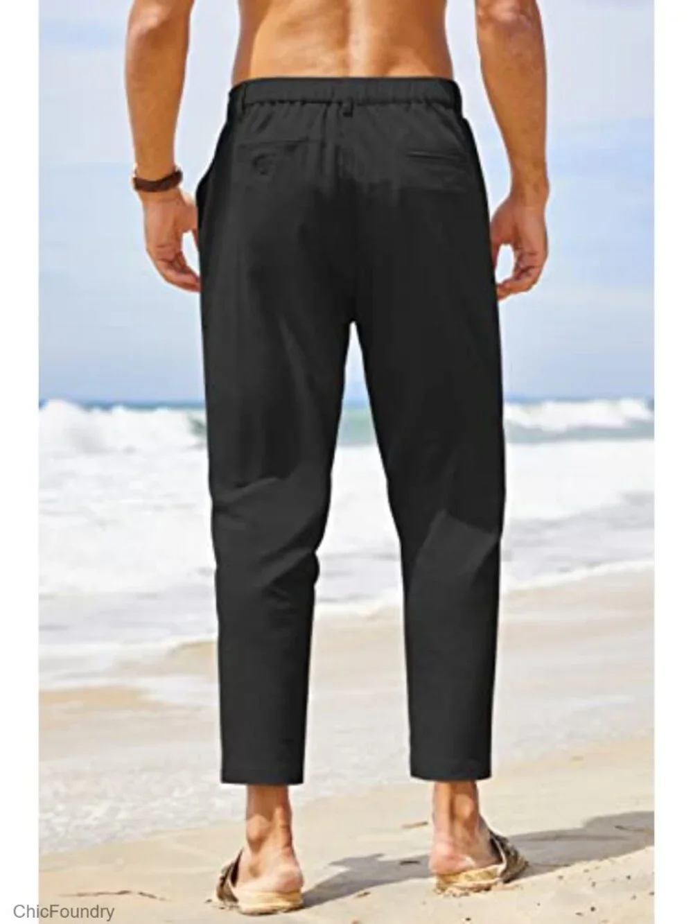 Men's Cotton Linen Pants Elastic Waist Lightweight Casual Yoga Pants with